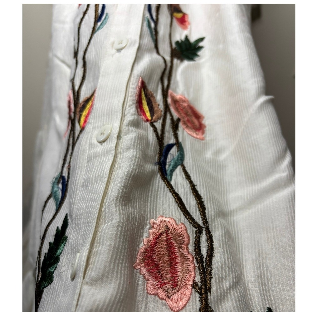 Samant Chauhan Ivory Floral Embroidered Cotton Silk Maxi Shirt Dress 22W NO BELT - Picture 6 of 13